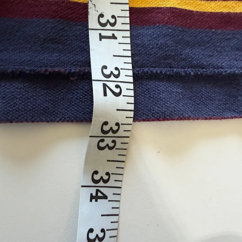 Vintage Polo Ralph Lauren Mens XL Polo Shirt Navy Blue Striped Cotton Pique 90s
